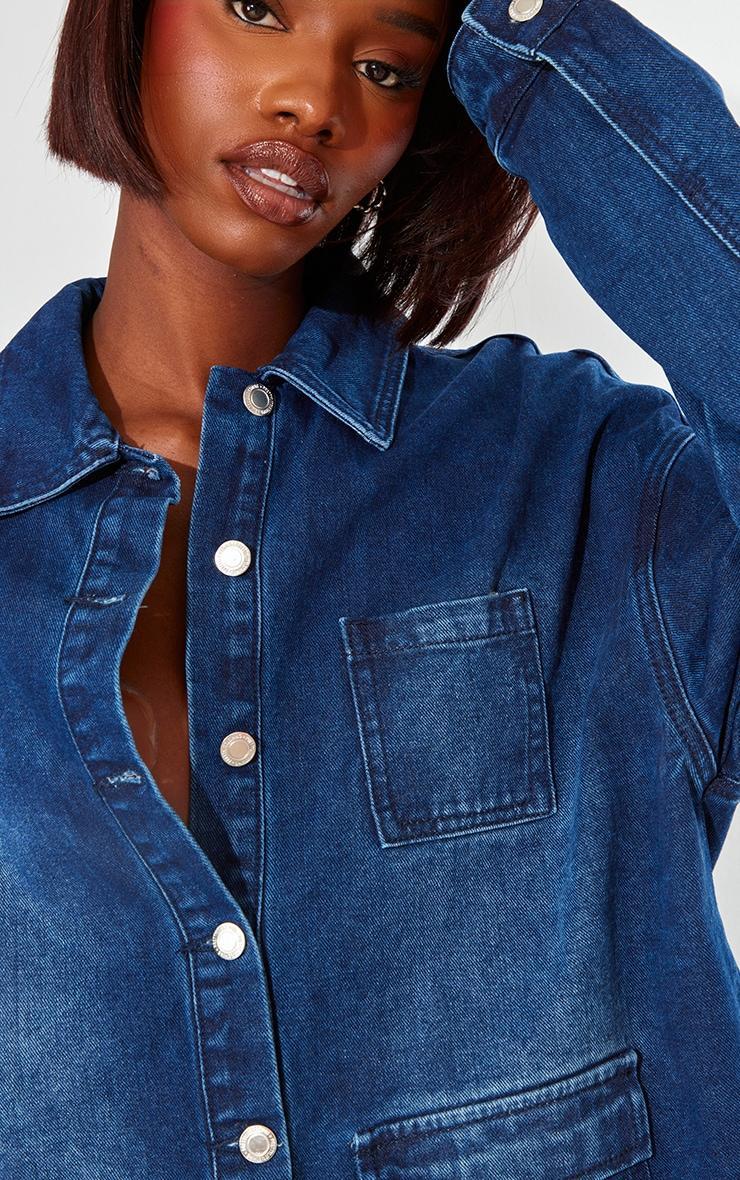 Tall Dark Indigo Wash Front Pocket Detail Boxy Denim Jacket Product Image