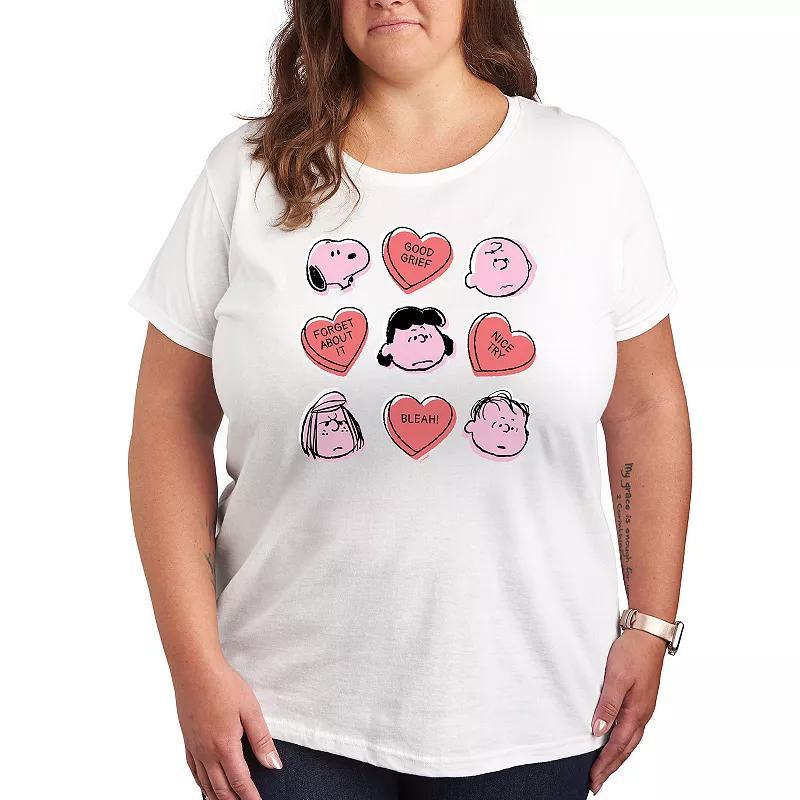 Plus Peanuts Candy Heart Grid Graphic Tee, Womens Product Image
