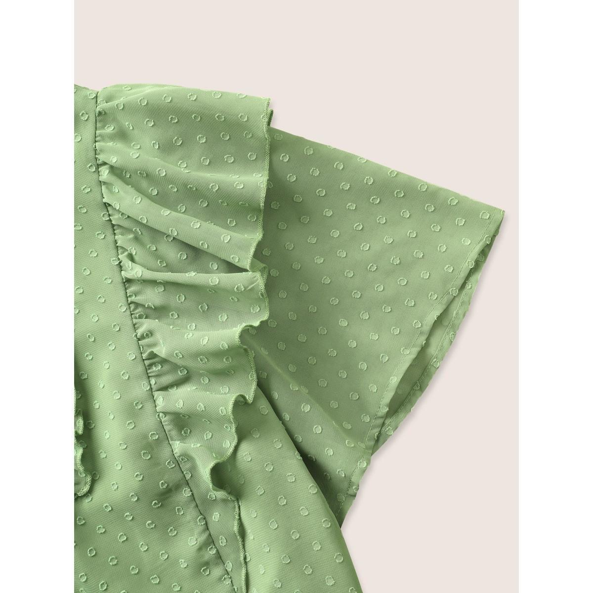 Plus Size Mint Texture Frill Trim Ruffle Sleeve Blouse Women Elegant Short sleeve Mock Neck Everyday Blouses BloomChic 26/4X Product Image