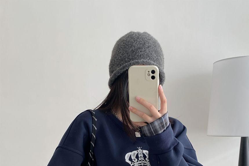 Crew Neck Lettering Plaid Panel Pullover Product Image