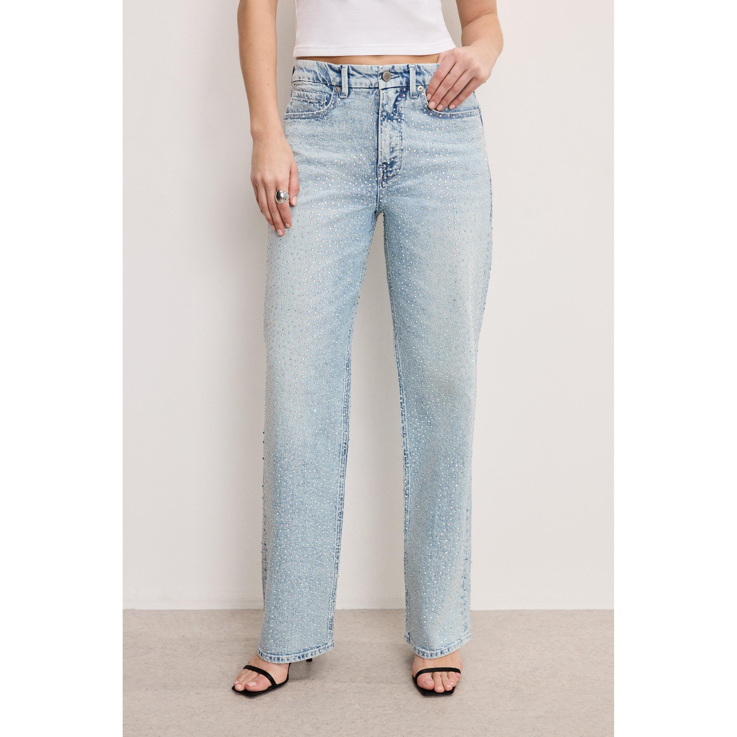 Womens Good 90s Relaxed Rhinestone Jeans | Indigo, 5 Size 26 Plus | Good American by Khlo Kardashian Product Image