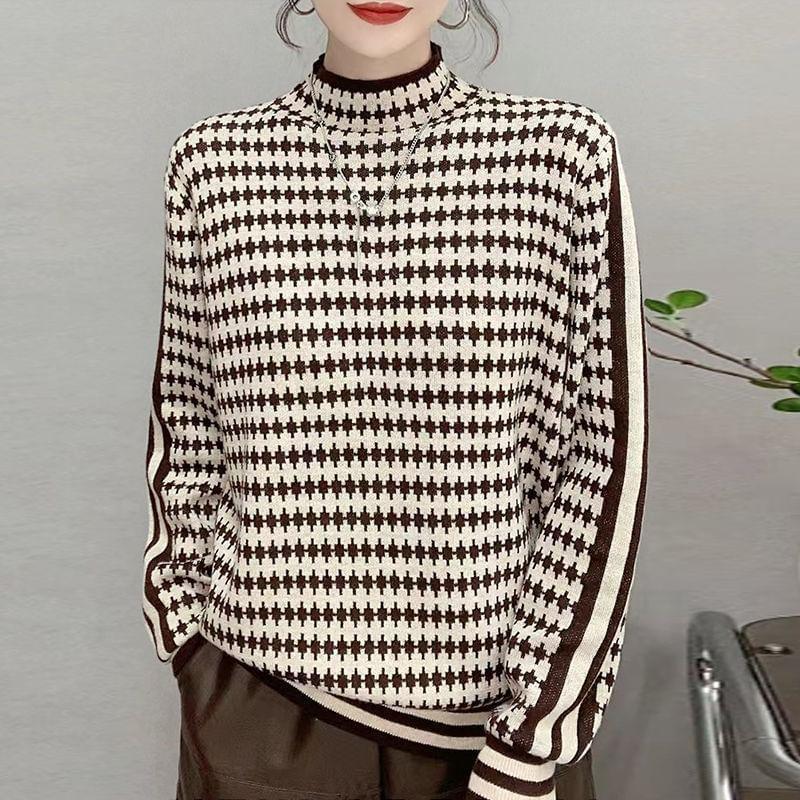 Long-Sleeve Mock Neck Two Tone Sweater Product Image