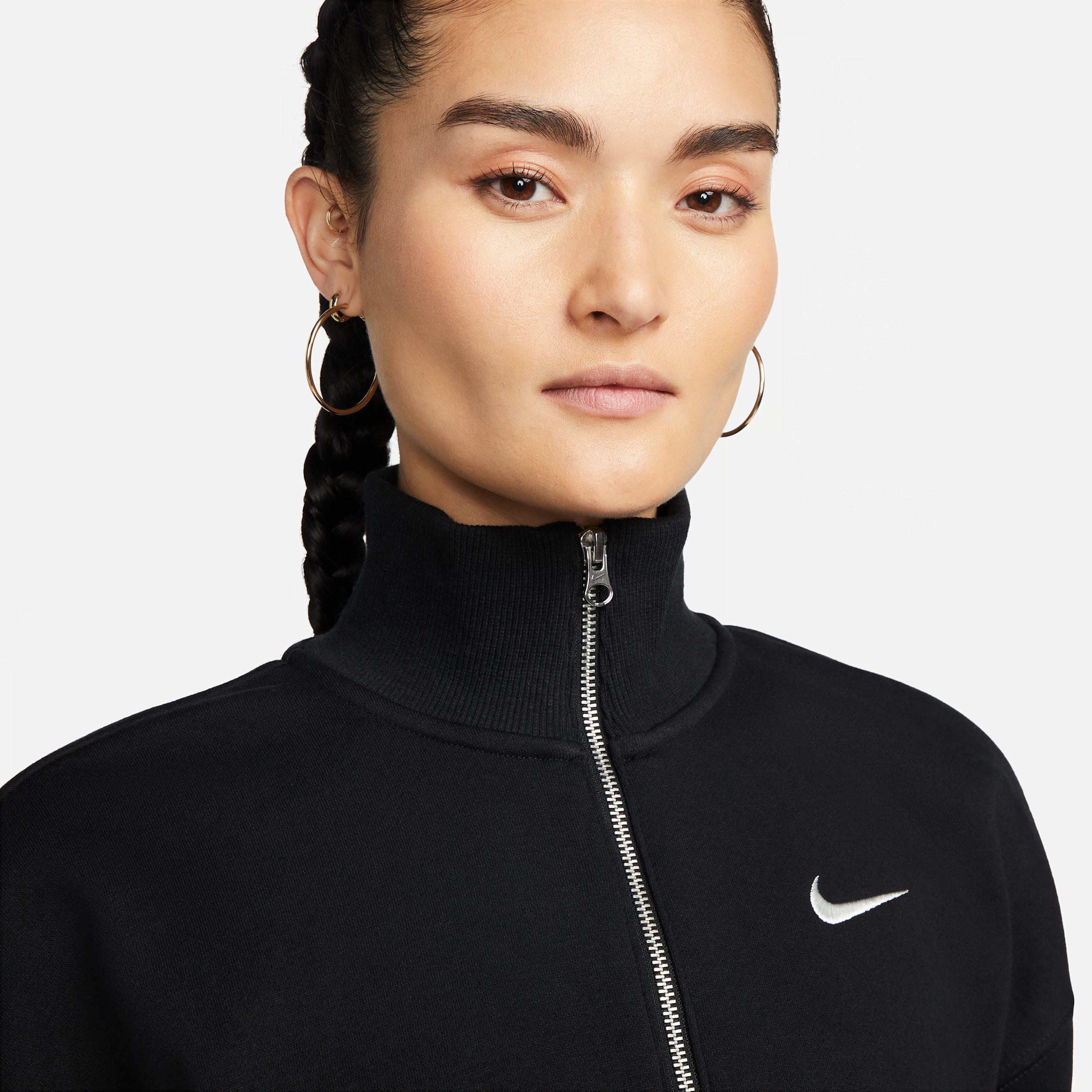Nike Women's Sportswear Phoenix Fleece Oversized Half-Zip Crop Sweatshirt in Black/Black Size Medium Cotton/Polyester/Fleece Product Image
