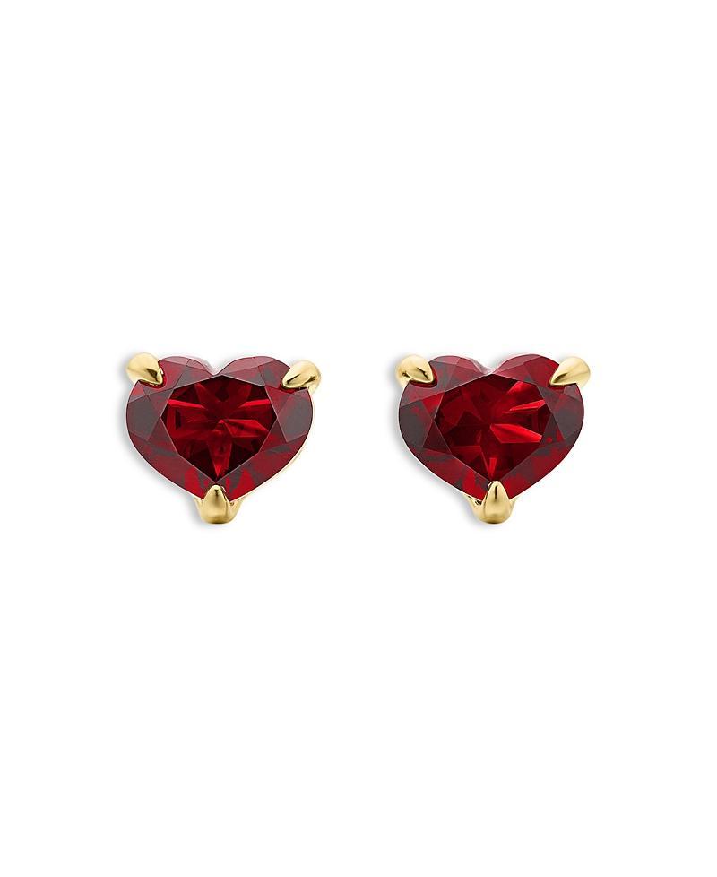 Womens Chatelaine Heart Stud Earrings in 18K Yellow Gold with Garnet, 8mm Product Image