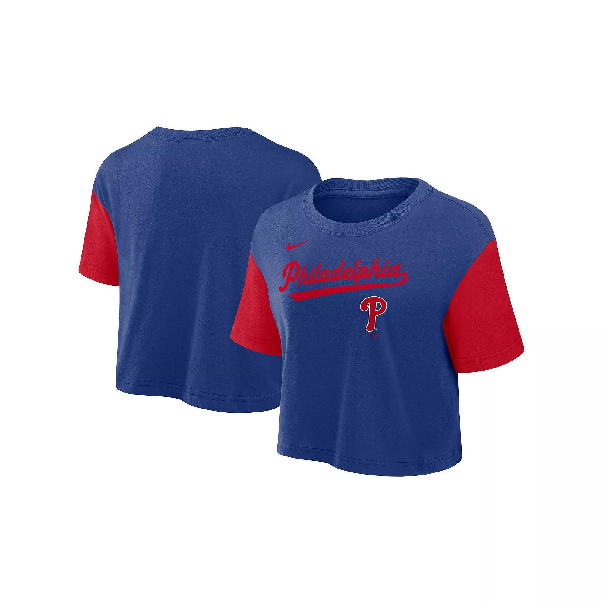 Women's Nike Red/Navy Atlanta Braves Script Cropped Performance T-Shirt, Size: Large Product Image