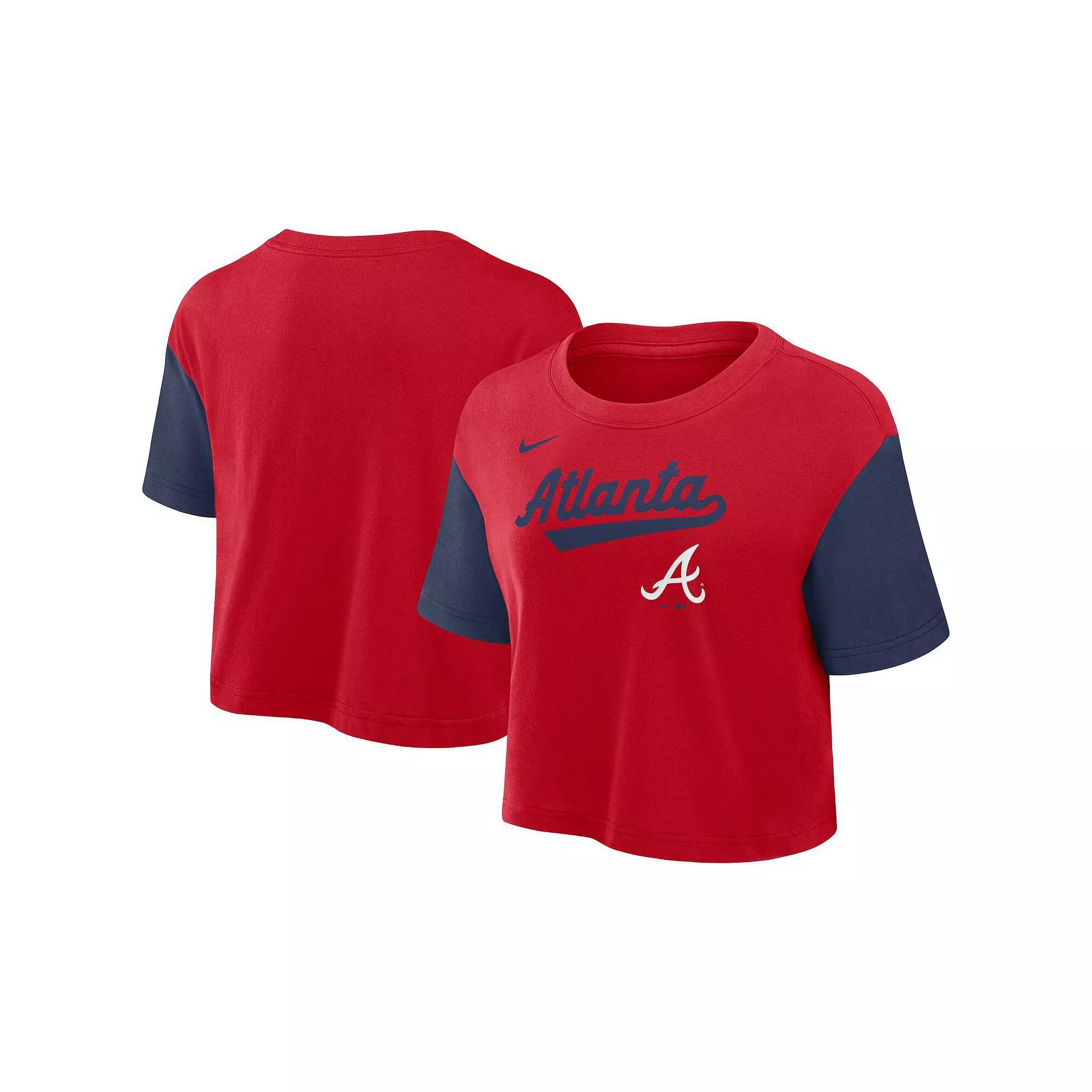Women's Nike Red/Navy Atlanta Braves Script Cropped Performance T-Shirt, Size: Large Product Image