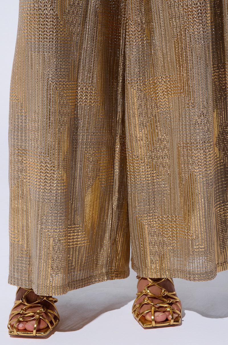 JUST LIKE MAGIC METALLIC KNIT WIDE LEG PANT IN GREEN MULTI Product Image