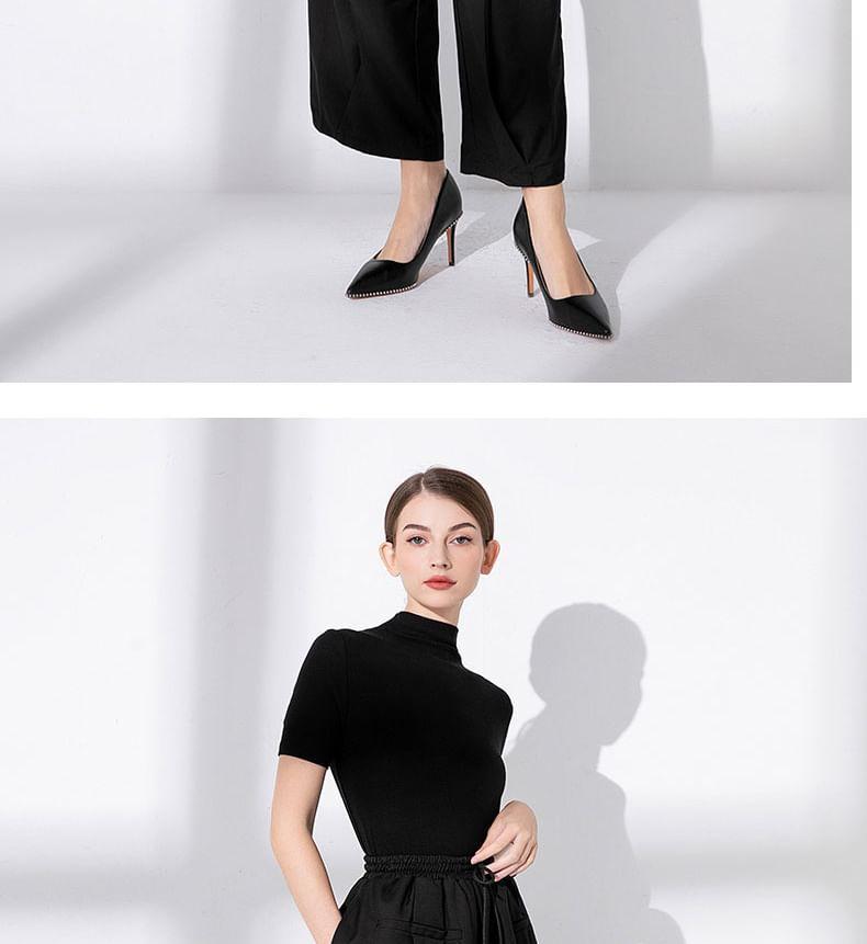 Drawstring Waist Plain Cropped Wide Leg Pants Product Image
