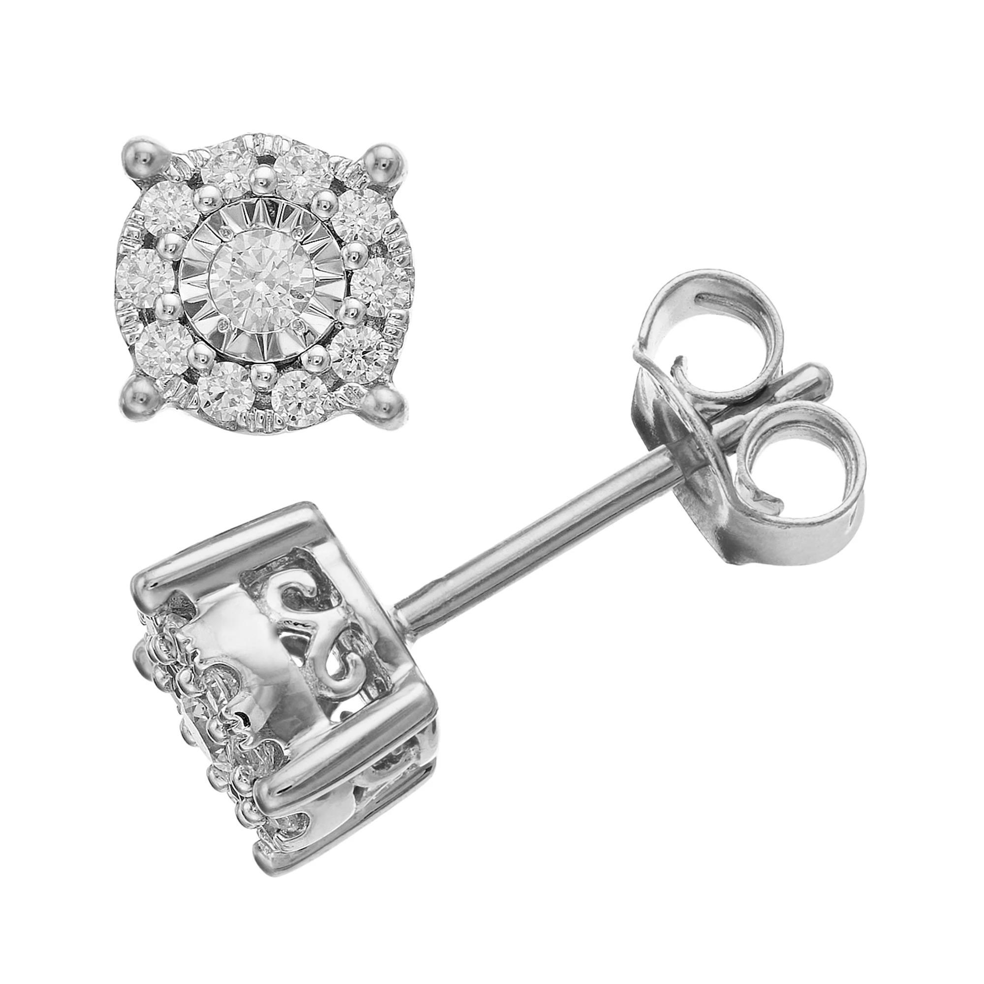 Diamond Brilliance Sterling Silver 1/4 Carat T.W. Lab-Created Diamond Cluster Earrings, Women's, Silver Tone Product Image