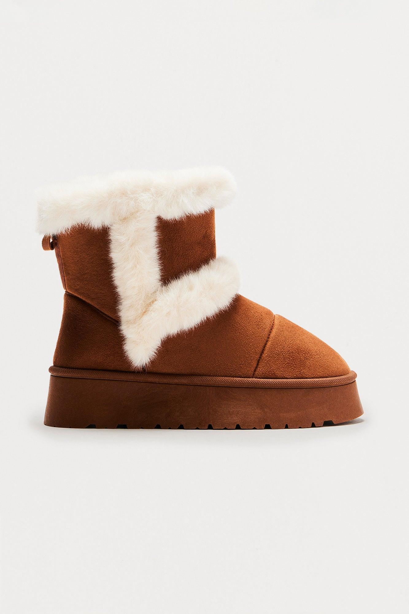 Icebox Fur Trim Booties - Chestnut Product Image