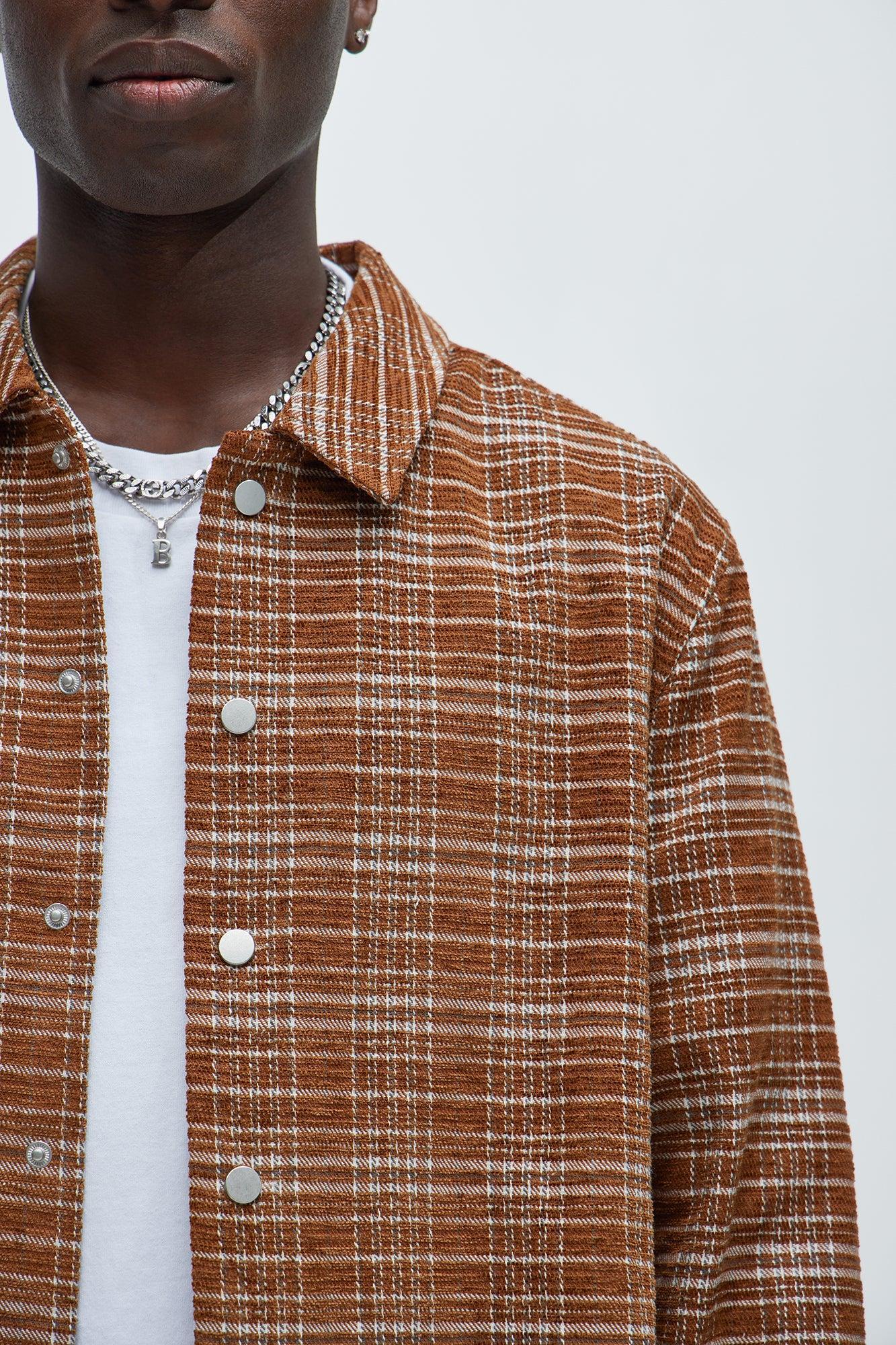 Walter Textured Plaid Button Up Shirt - Brown Combo Product Image