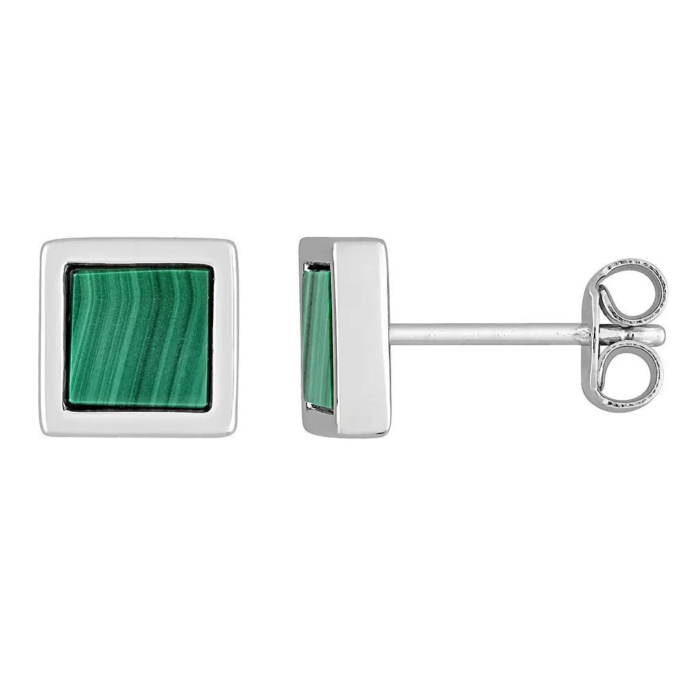 Stella Grace Men's Sterling Silver Malachite Square Stud Earrings Product Image