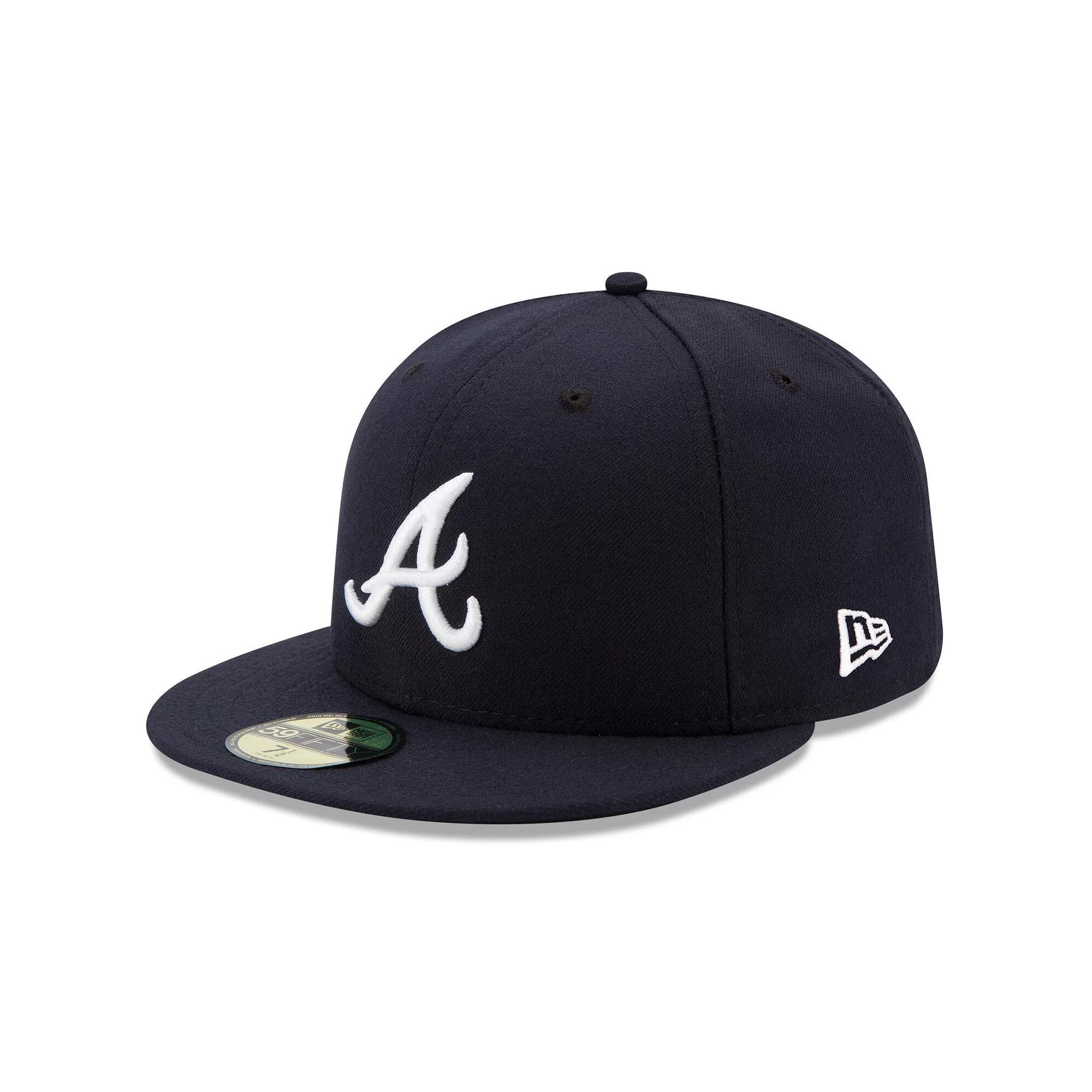 Mens New Era Atlanta Braves Road Authentic Collection On-Field 59FIFTY Fitted Hat Blue Product Image