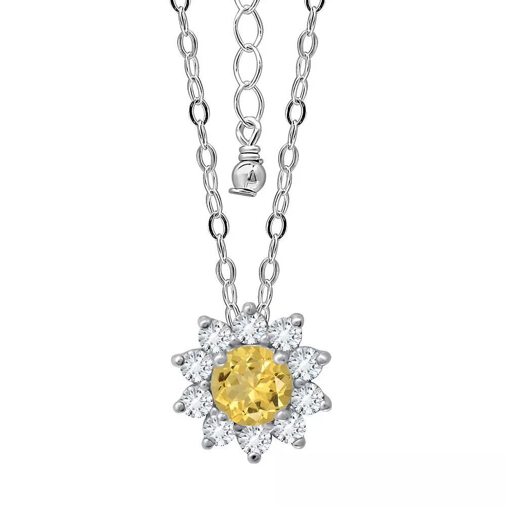 Aleure Precioso Sterling Silver Gemstone & White Topaz Halo Pendant Necklace, Women's, Size: 18", Silver Tone Yellow Product Image