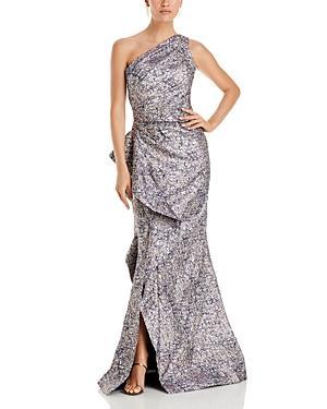 Teri Jon by Rickie Freeman Metallic Jacquard One Shoulder Gown Product Image