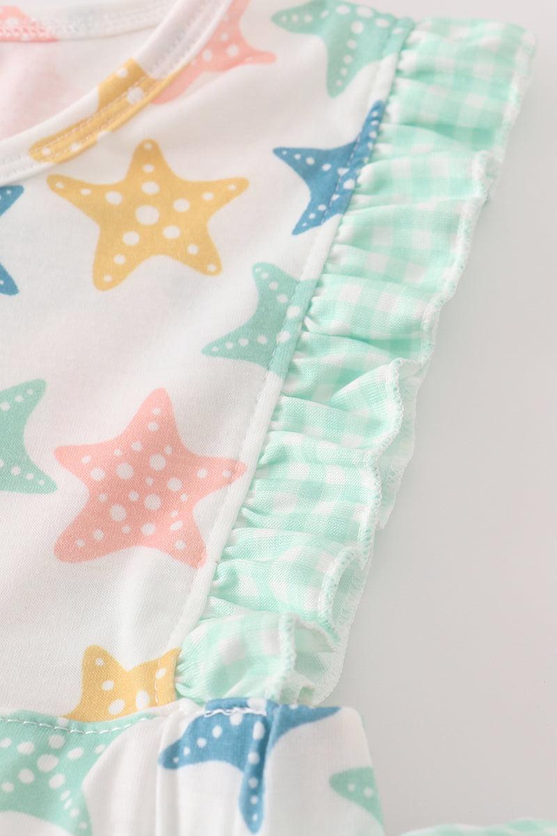 Blue seashell bow ruffle shorts set Product Image