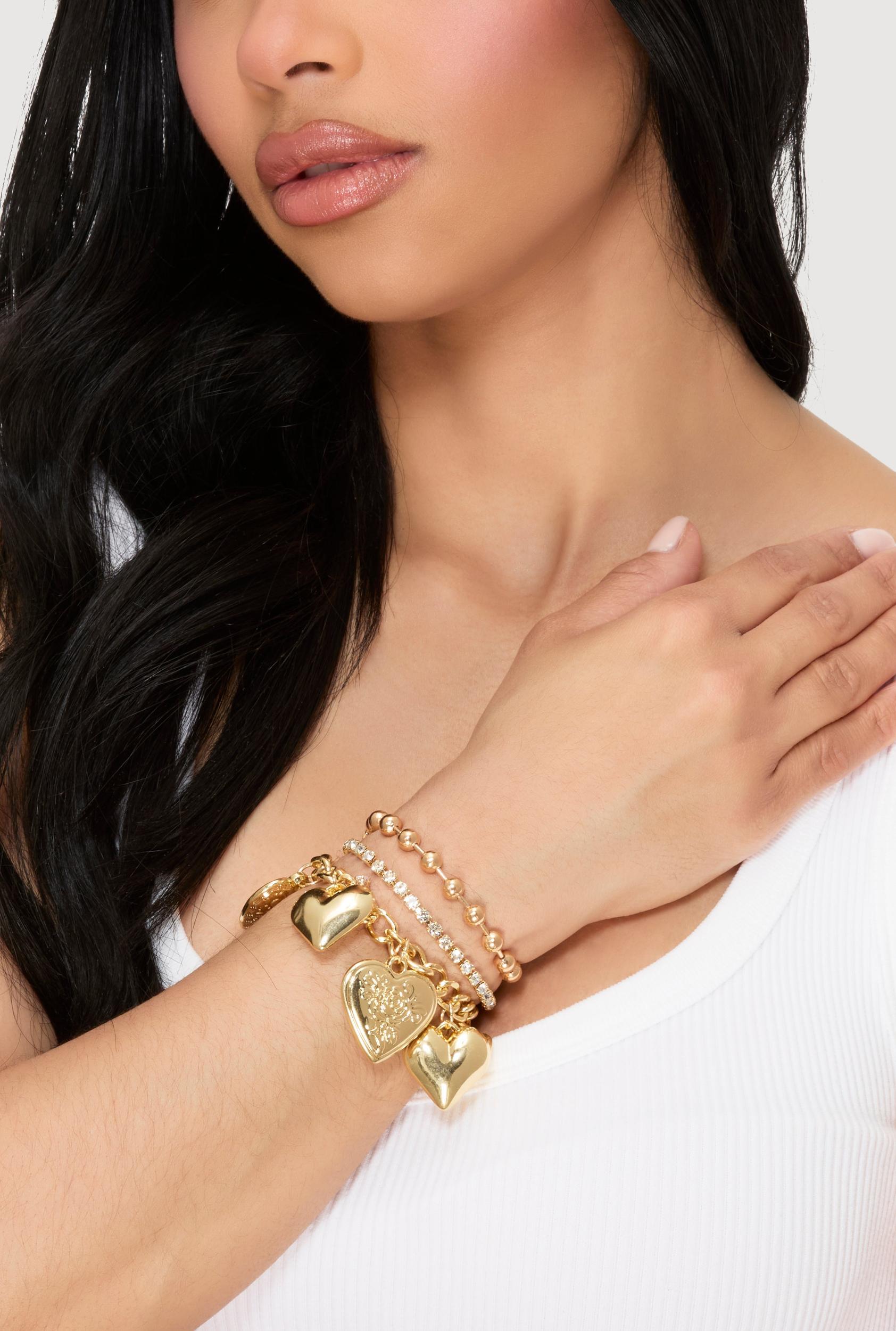 Cubic Zirconia Assorted Metallic Bracelets Set of 3 Female Product Image
