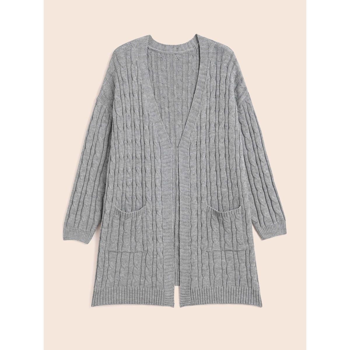 Plus Size Cable Knit Drop Shoulder Sleeve Cardigan Mediumgray Women Casual Loose Long Sleeve Everyday Cardigans BloomChic 26/4X Product Image