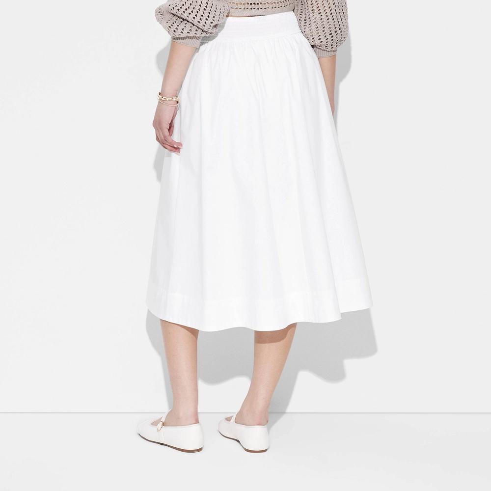 Women's Basque Waist Midi Skirt - Wild Fable™ Off-White XL: A-Line, Pull-On, Back Elastic Product Image