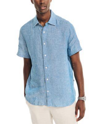 Men's Nautica Linen Short-Sleeve Shirt, Size: Large, Blue Product Image