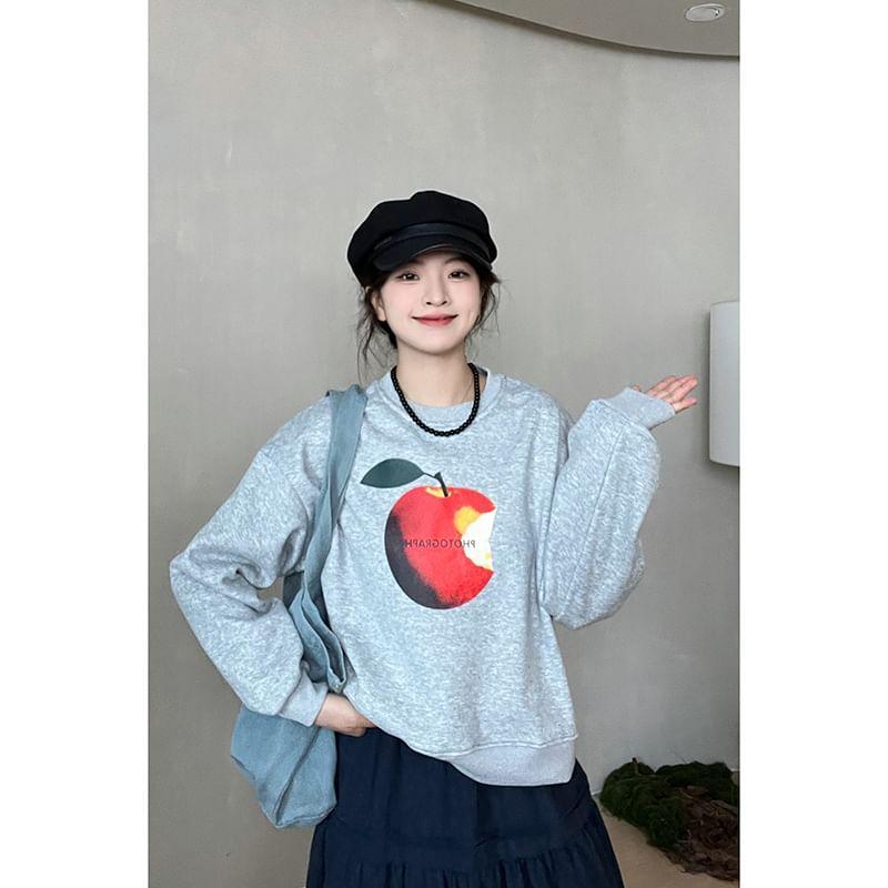 Round Neck Apple Print Sweatshirt Product Image