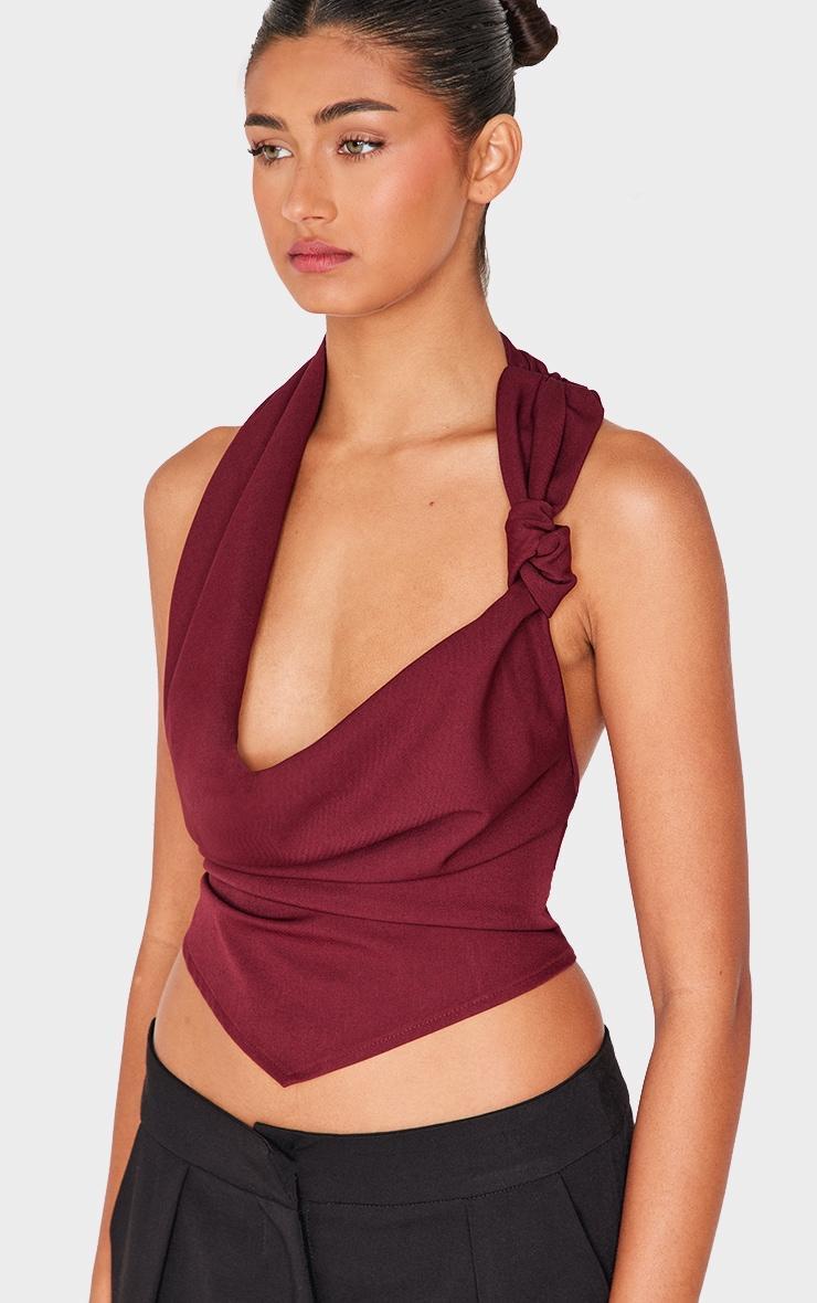 Burgundy Woven Cowl Neck Long Top Product Image