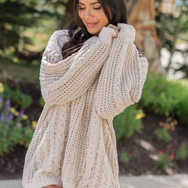Wide Open Spaces Beige Chenille Cable Knit Oversized Sweater FINAL SALE Product Image