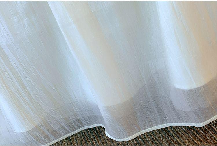 Short-Sleeve Plain Rhinestone Accent Frill Trim Midi A-Line Dress Product Image