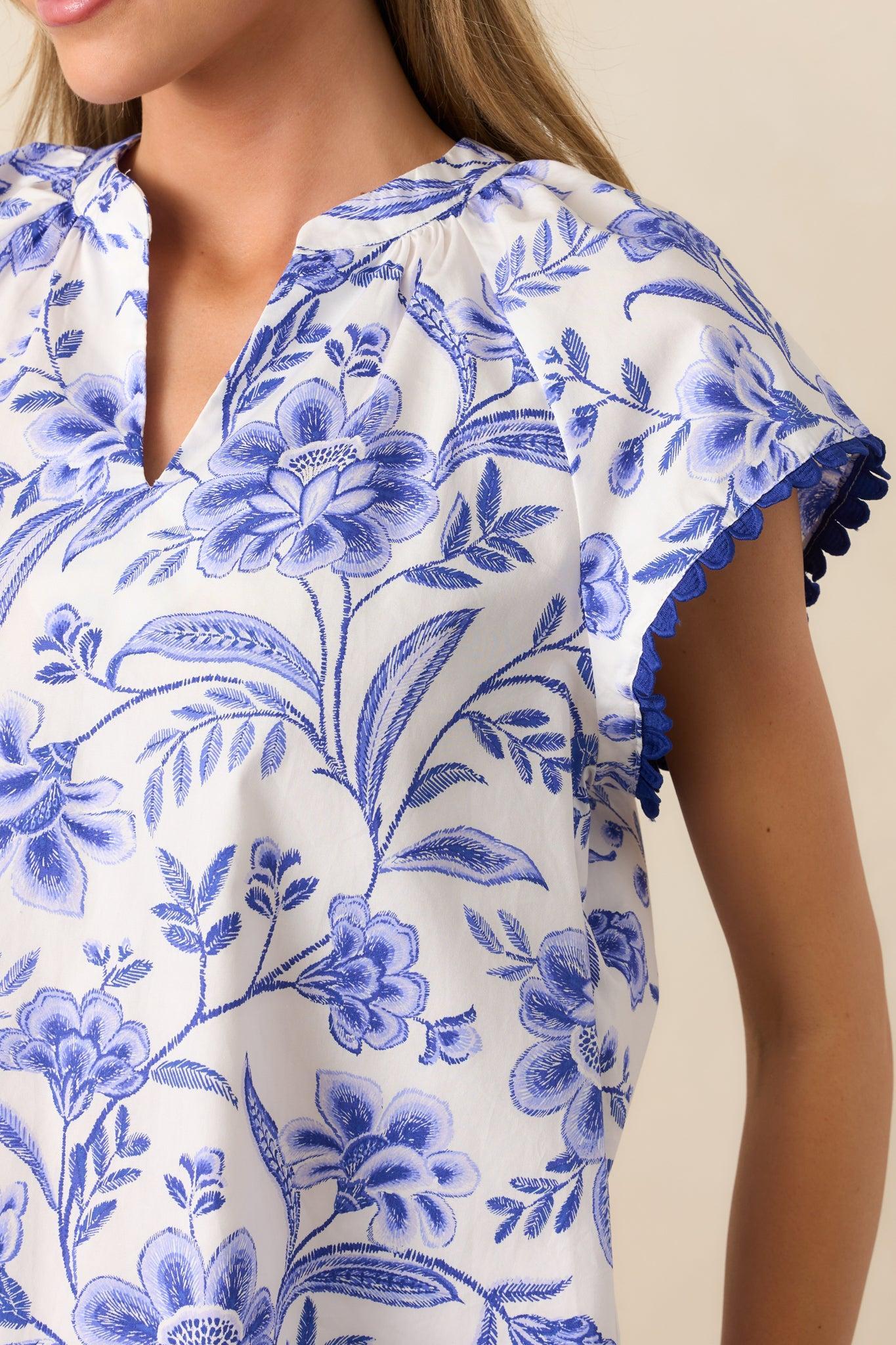 Lagoon Lunch Cotton Blue Floral Blouse Product Image