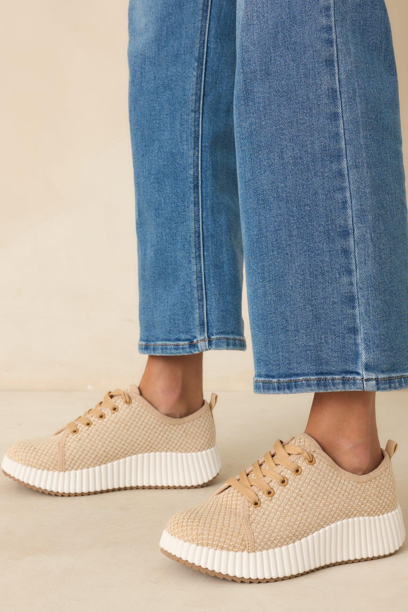 Life In The Fast Lane Tan Woven Platform Sneakers Product Image