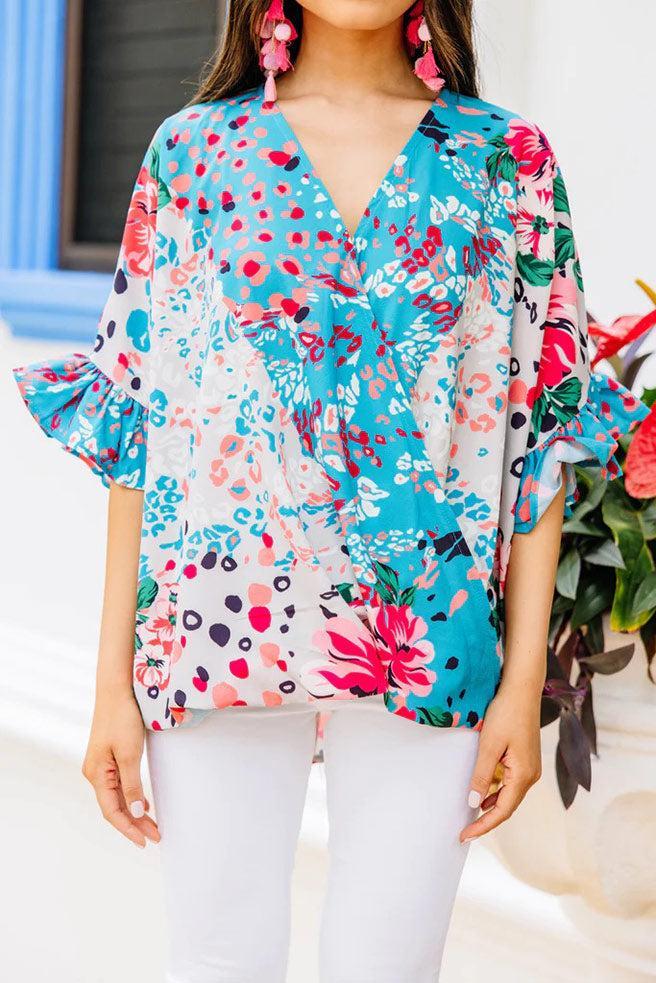 Be So Bold Blue Mixed Print Top Female Product Image