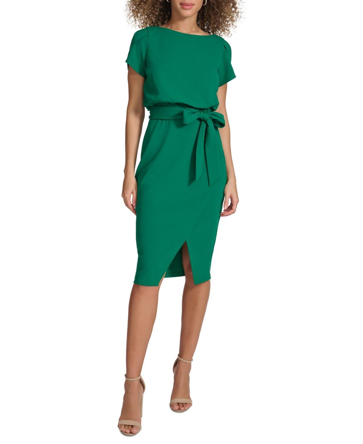 kensie Womens Tulip-Sleeve Tie-Waist Sheath Dress Product Image