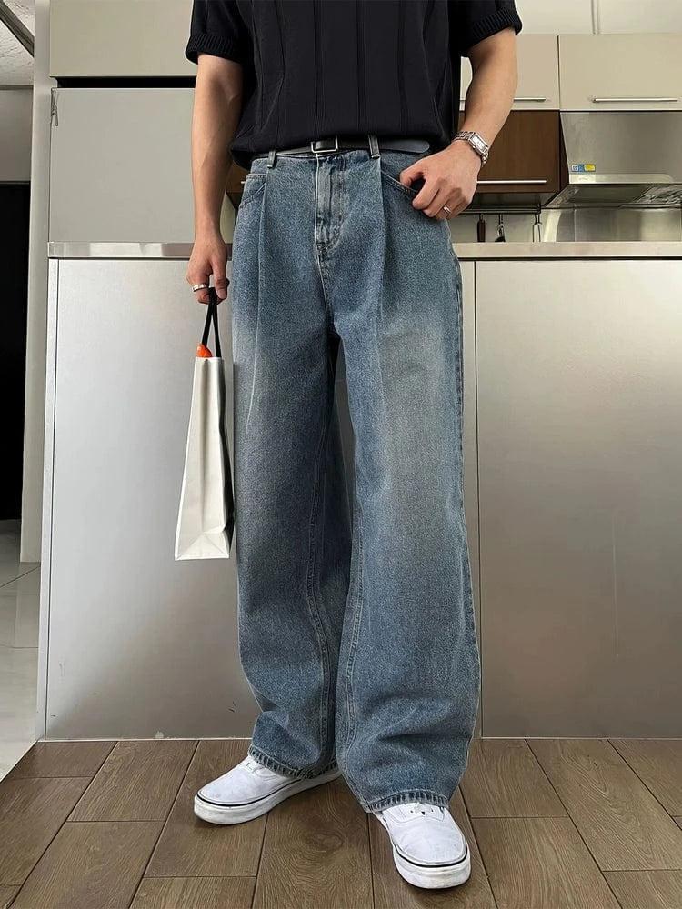 RT No. 18273 PLEATED DENIM STRAIGHT JEANS Product Image