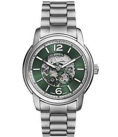 Fossil Mens Heritage Automatic Green Dial Silver Stainless Steel Bracelet Watch Product Image