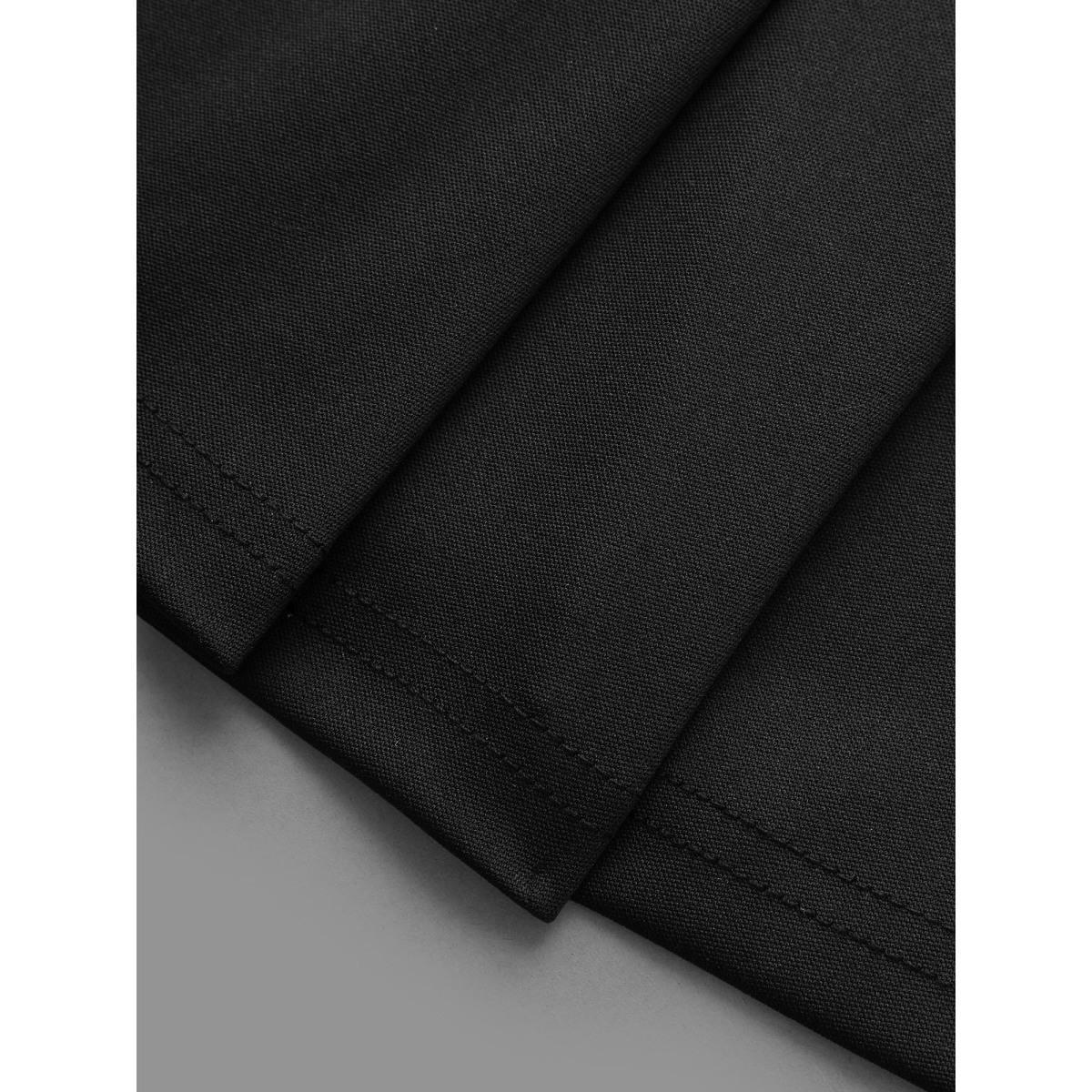 Plus Size Round Neck Elastic Waist Pleated Dress Black Women At the Office Pleated Round Neck Long Sleeve Curvy BloomChic 18-20/2X Product Image