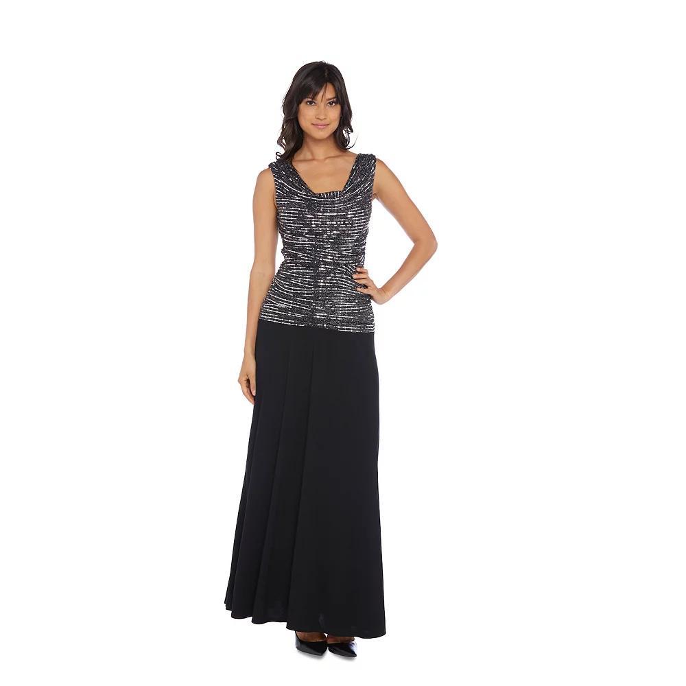 Women's R&M Richards Metallic Knit Dress, Size: 8, Silver Black Product Image