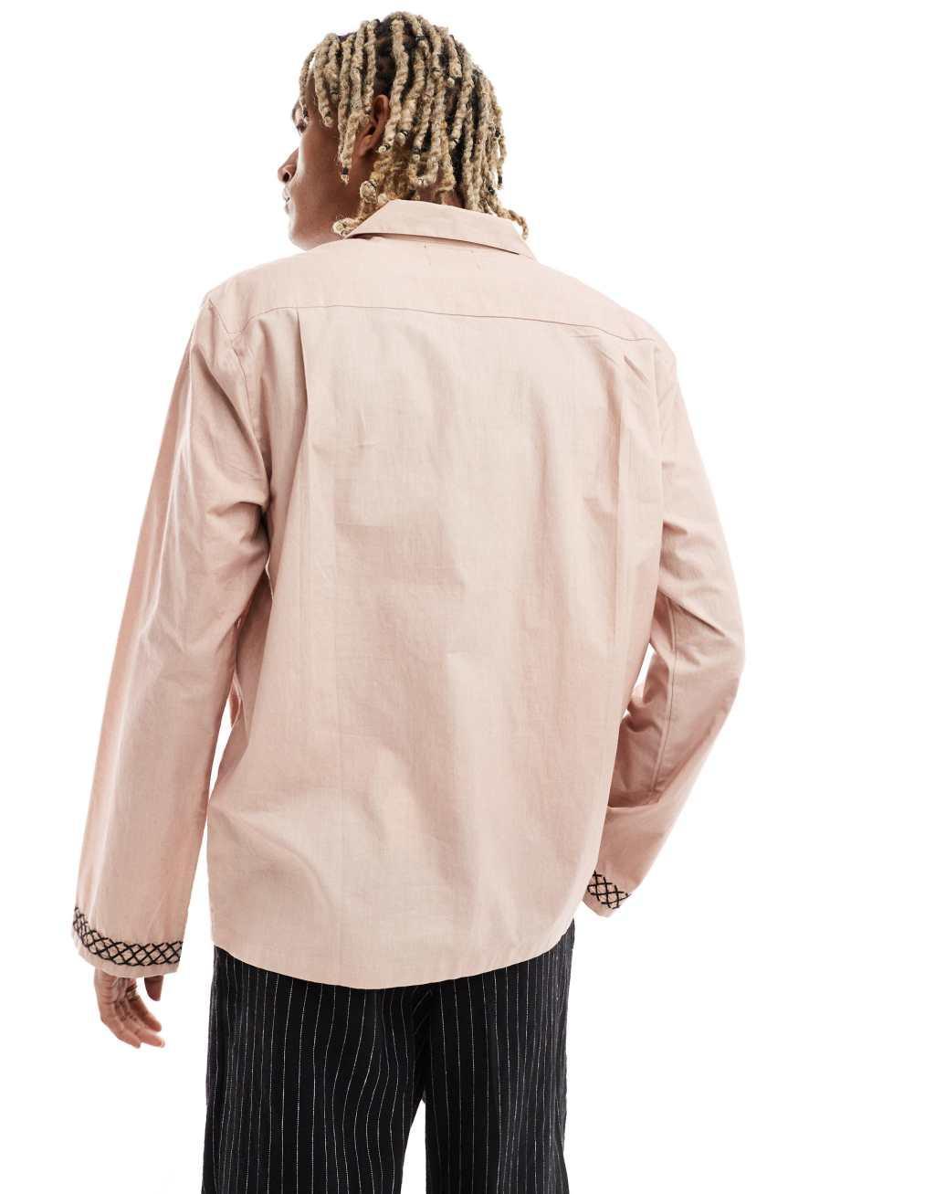 Reclaimed Vintage long sleeve revere shirt with embroidery Product Image