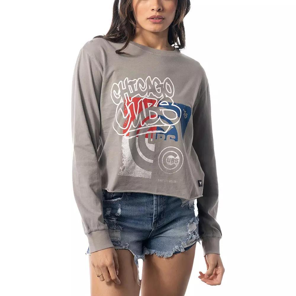 Women's The Wild Collective Gray Chicago Cubs Cropped Long Sleeve T-Shirt, Size: Large, Grey Product Image