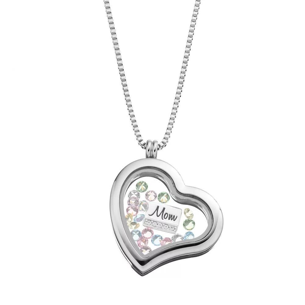 Blue La Rue Crystal Stainless Steel 1.2-in. Heart "Mom" Charm Locket, Women's, Multi Product Image