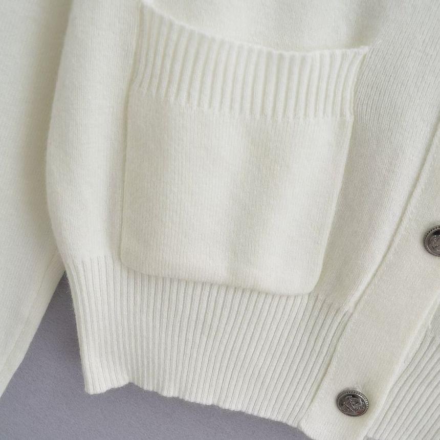 Sailor Collar V-Neck Striped Trim Crop Cardigan Product Image