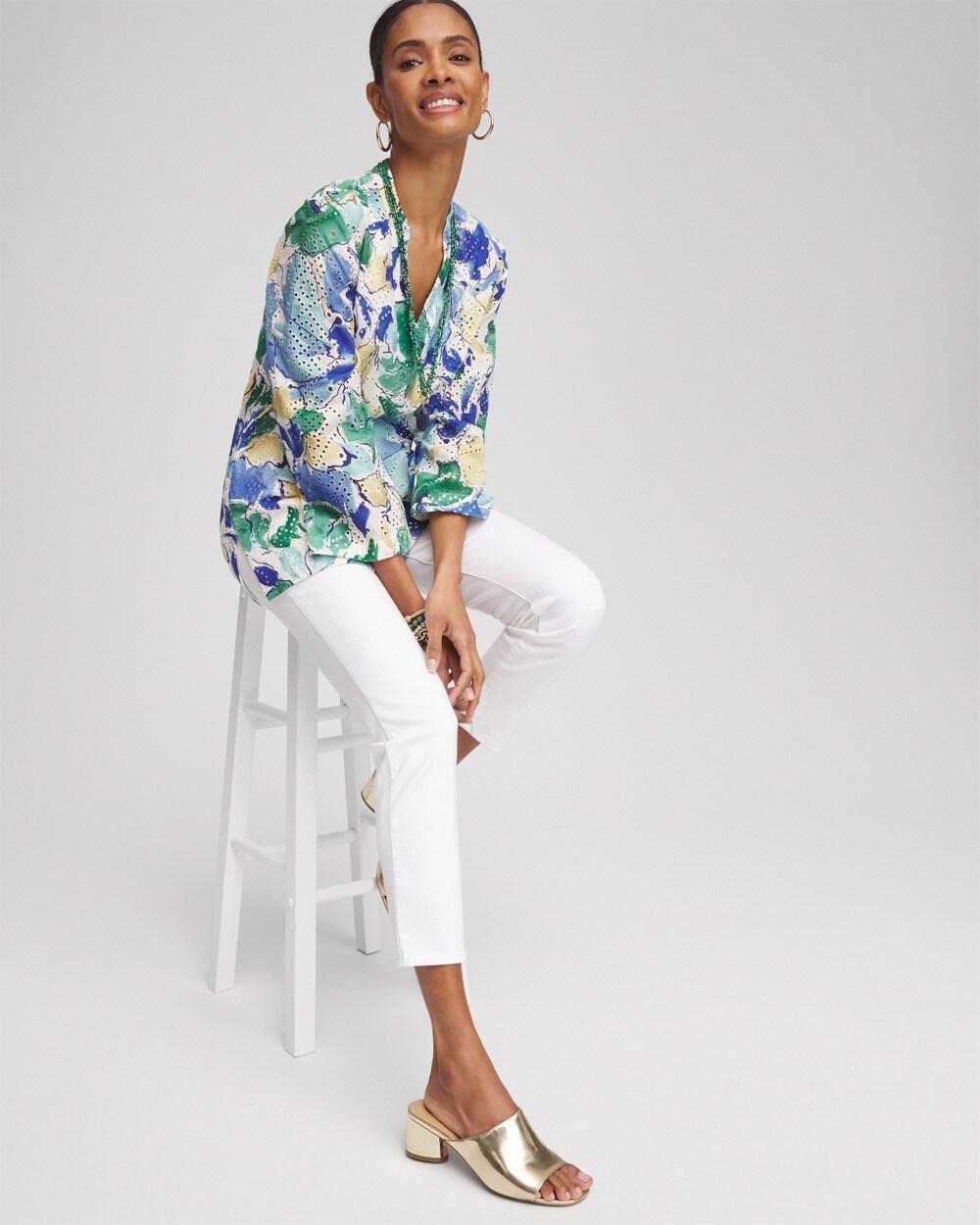 Poplin Eyelet V-Neck Tunic Product Image