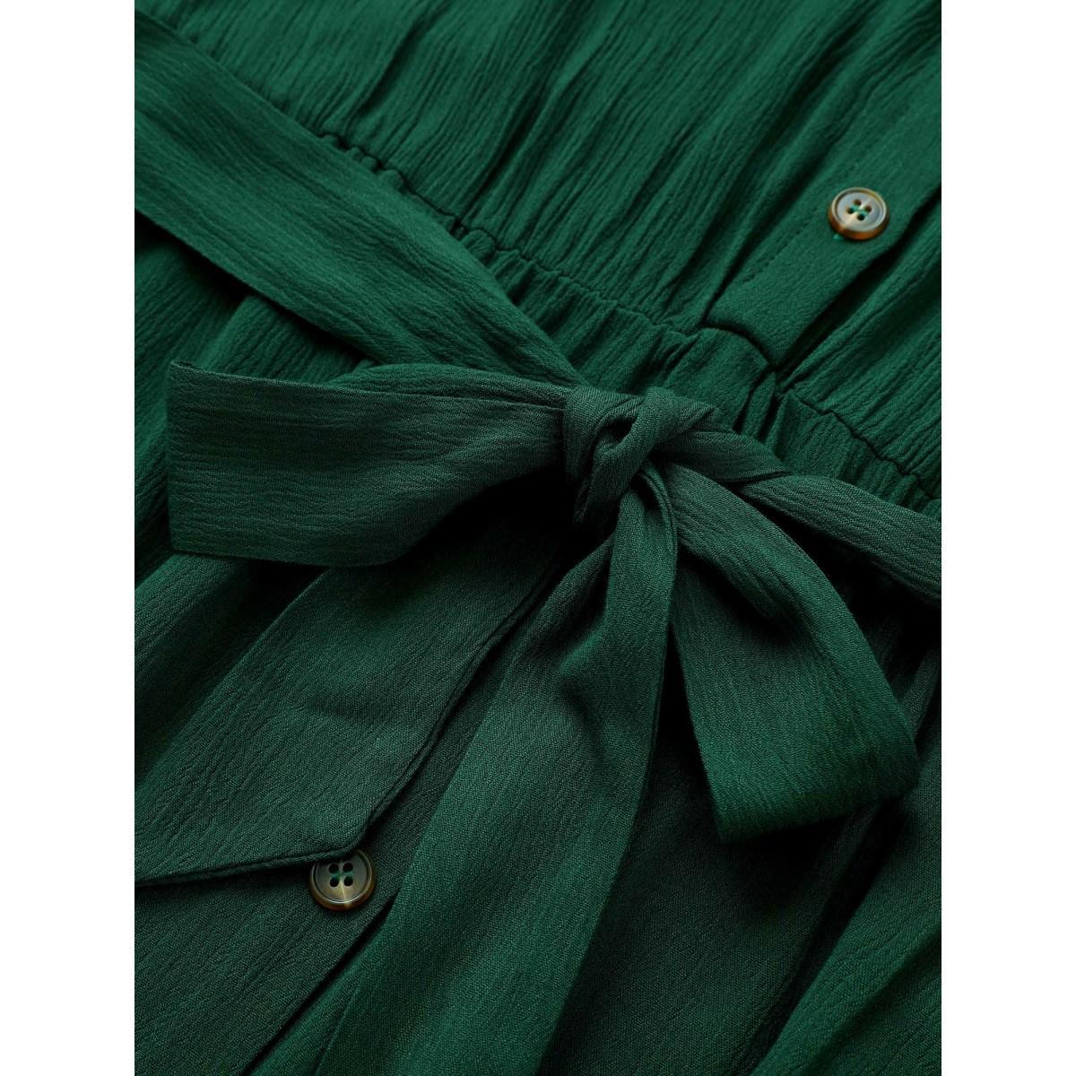 Belted Shirt Collar Button Plus Size Shirtdress Women Workleisure Plain Sleeve Short Sleeve Shirt Collar Pocket Workwear Long Dress BloomChic Product Image