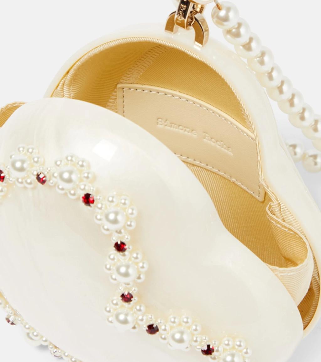 SIMONE ROCHA Heart Faux Pearls-embellished Clutch In White Product Image