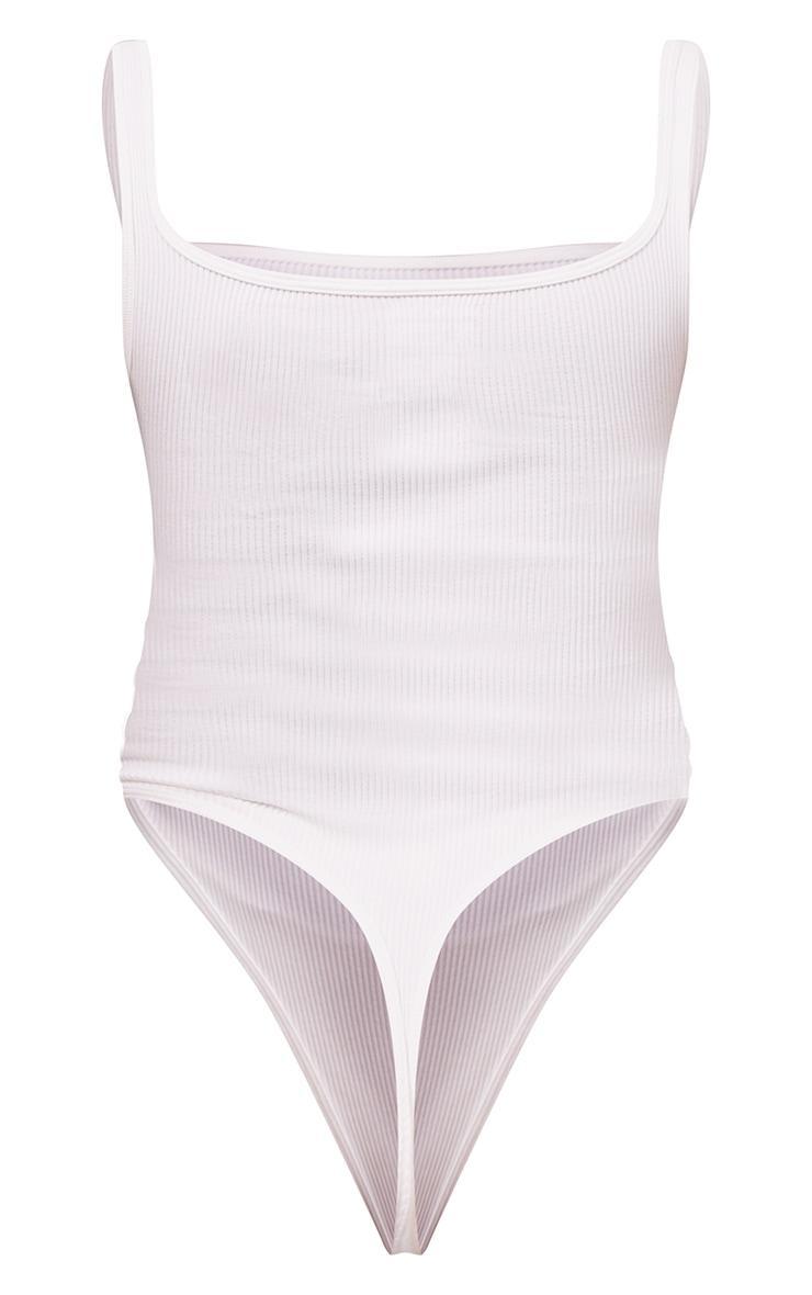 White Snatched Rib Square Neck Sleeveless Bodysuit Product Image