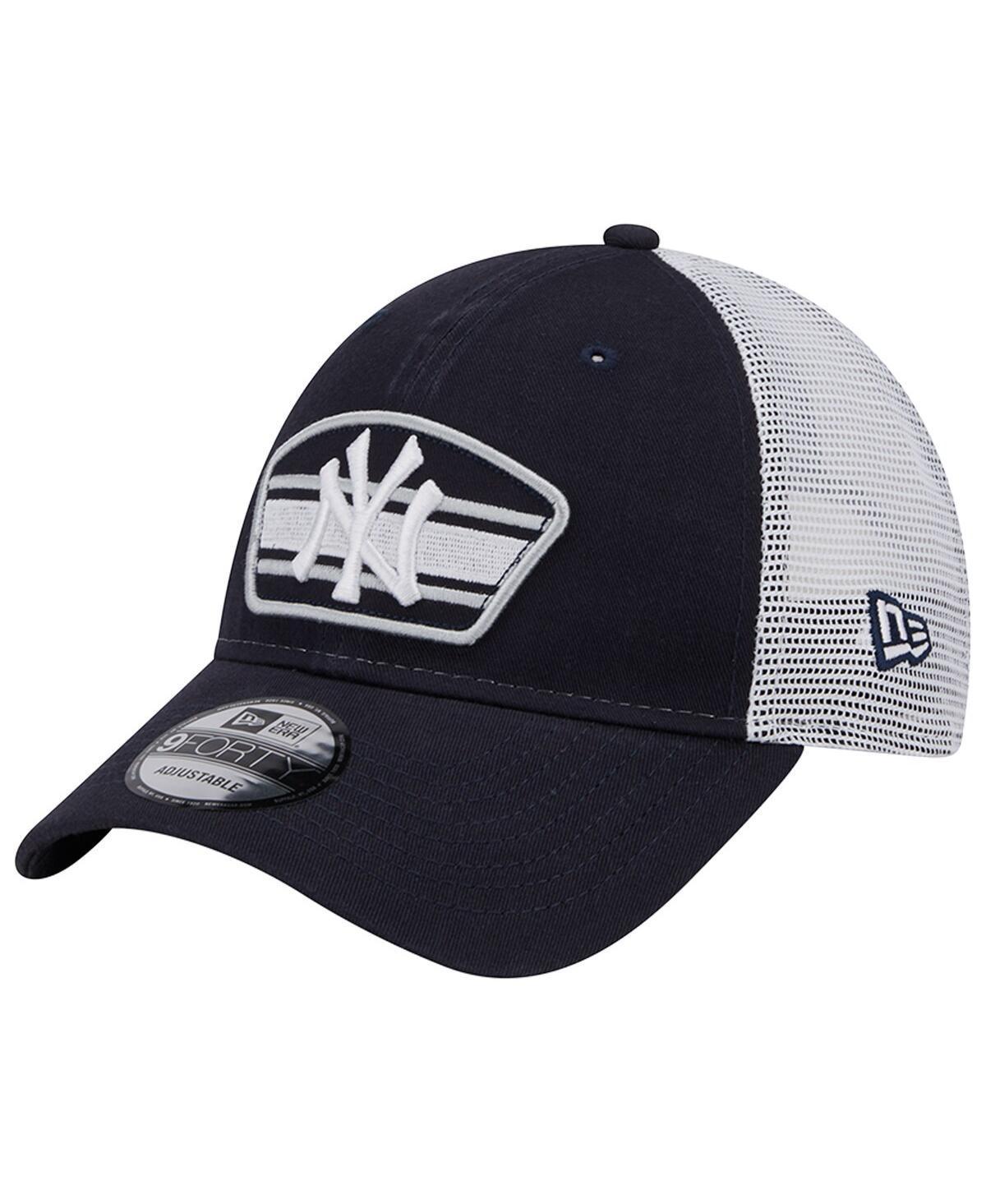 Men's New Era Navy/White New York Yankees Logo Patch 9FORTY Trucker Snapback Hat, Blue Product Image