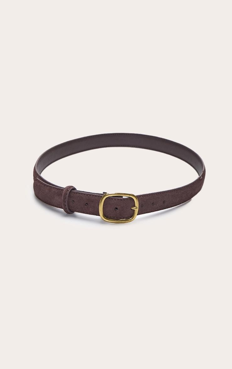 Chocolate Suede Skinny Belt with Brushed Gold Hardware Product Image