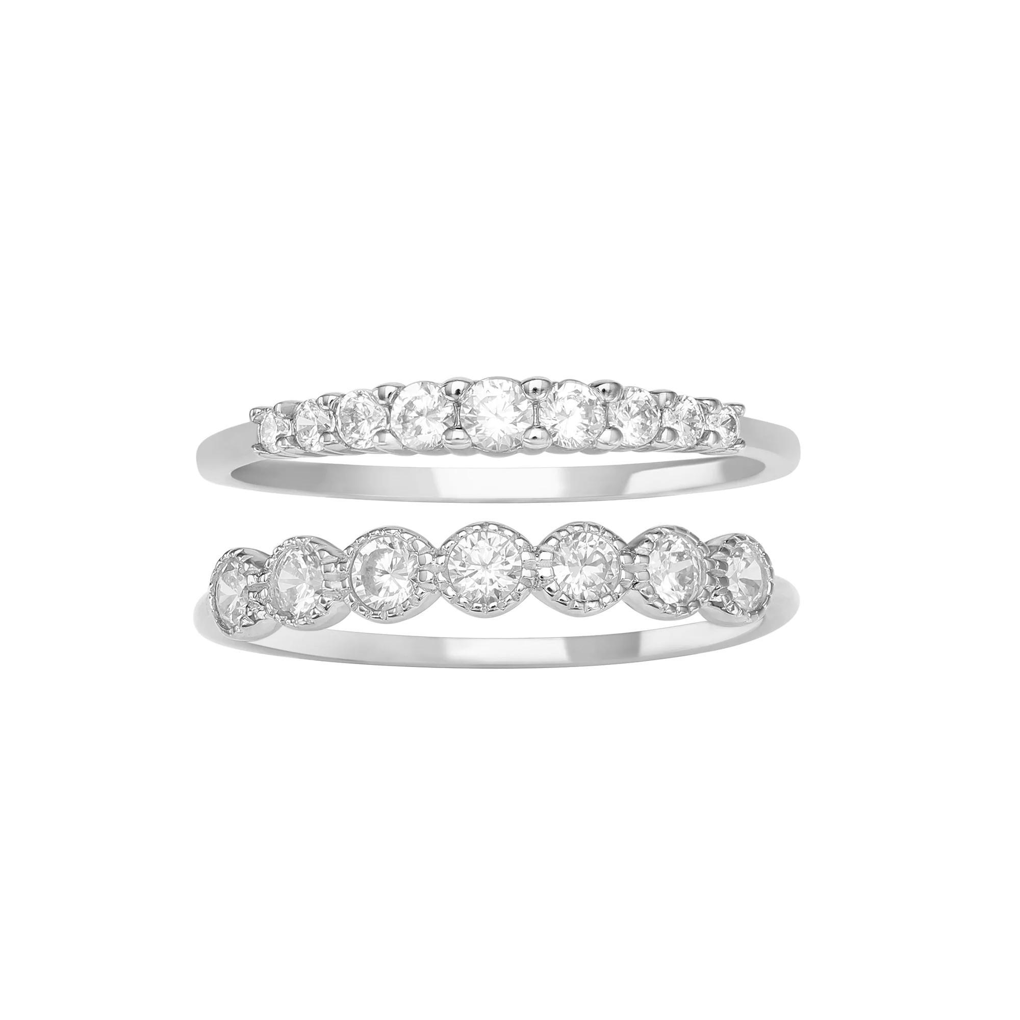 PRIMROSE Sterling Silver Cubic Zirconia Studded Two Ring Set, Women's, Size: 8 Product Image