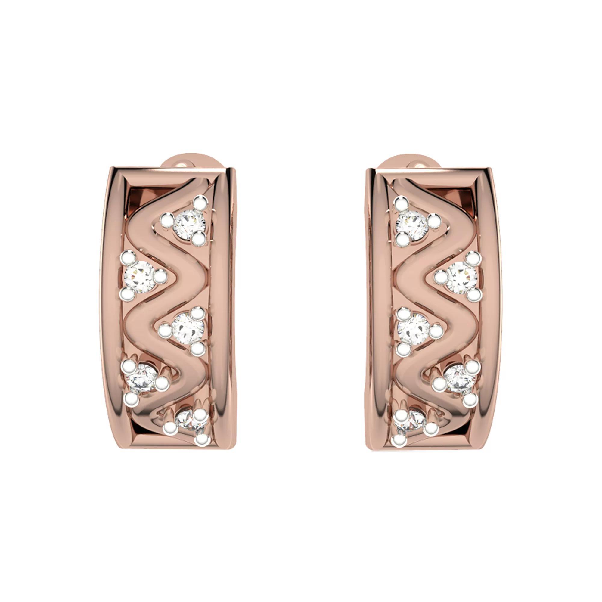 10k Rose Gold Diamond Huggie Hoop Earrings, Women's, 10k Gold Product Image