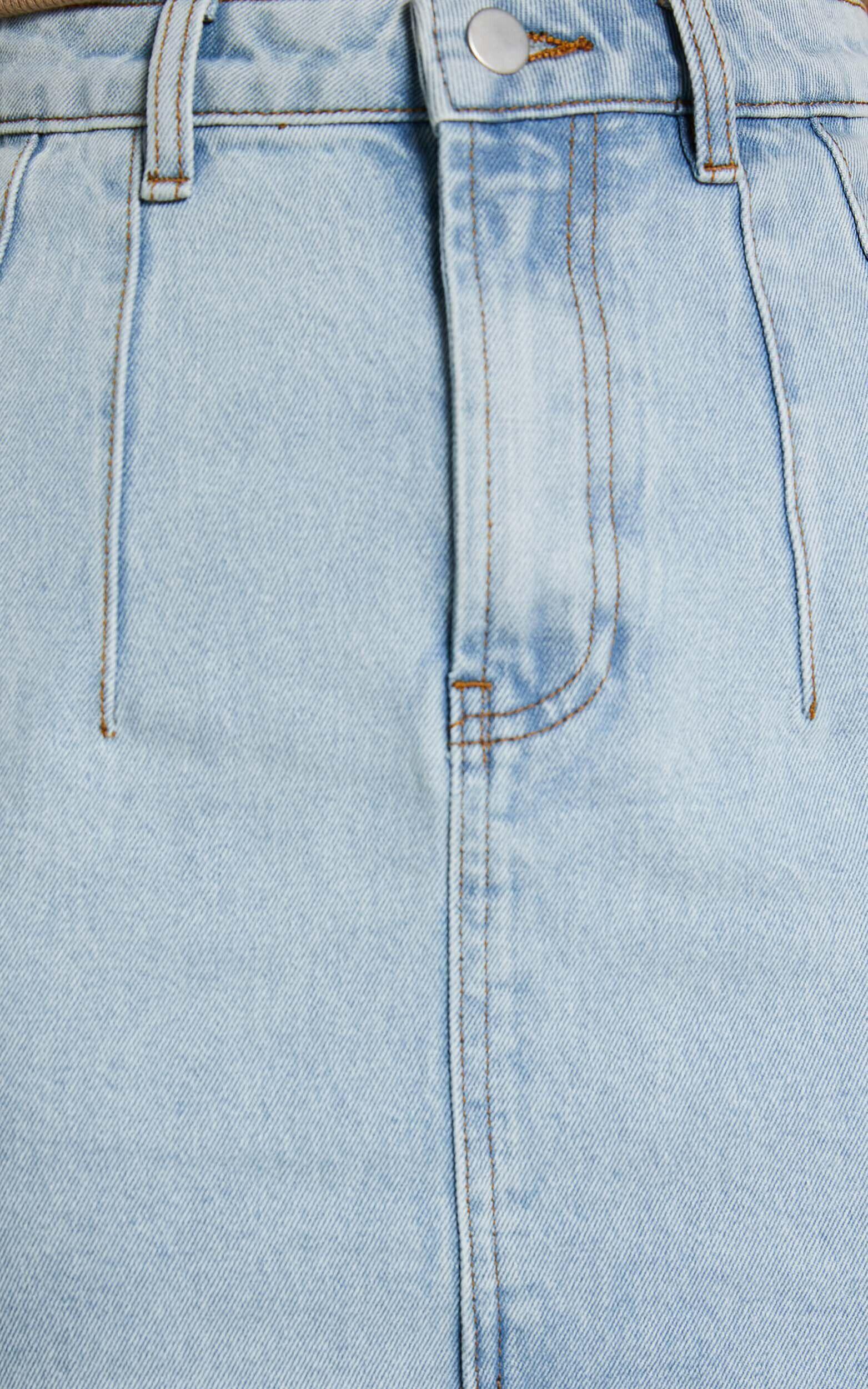 Janeve Midi Skirt - Front Split Denim Skirt in MID WASH Product Image