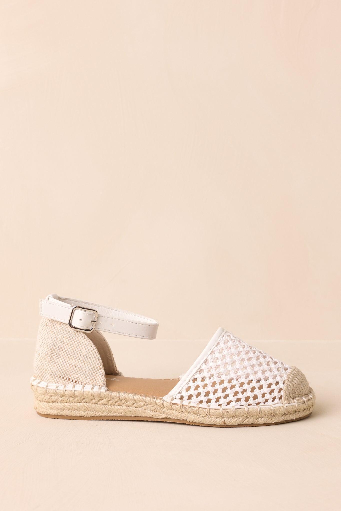 When She Walks In Ivory Ankle Strap Espadrille Flats Product Image